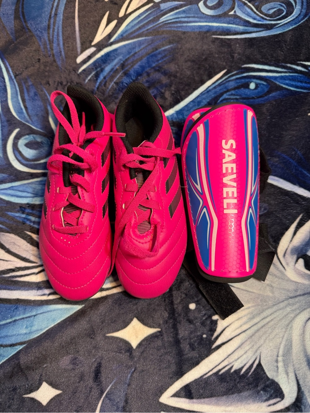 Kids Pink Soccer Cleats with Matching Shin Guards